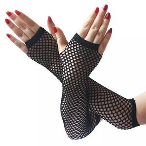 Long Fingerless Fishnet Gloves BLACK
